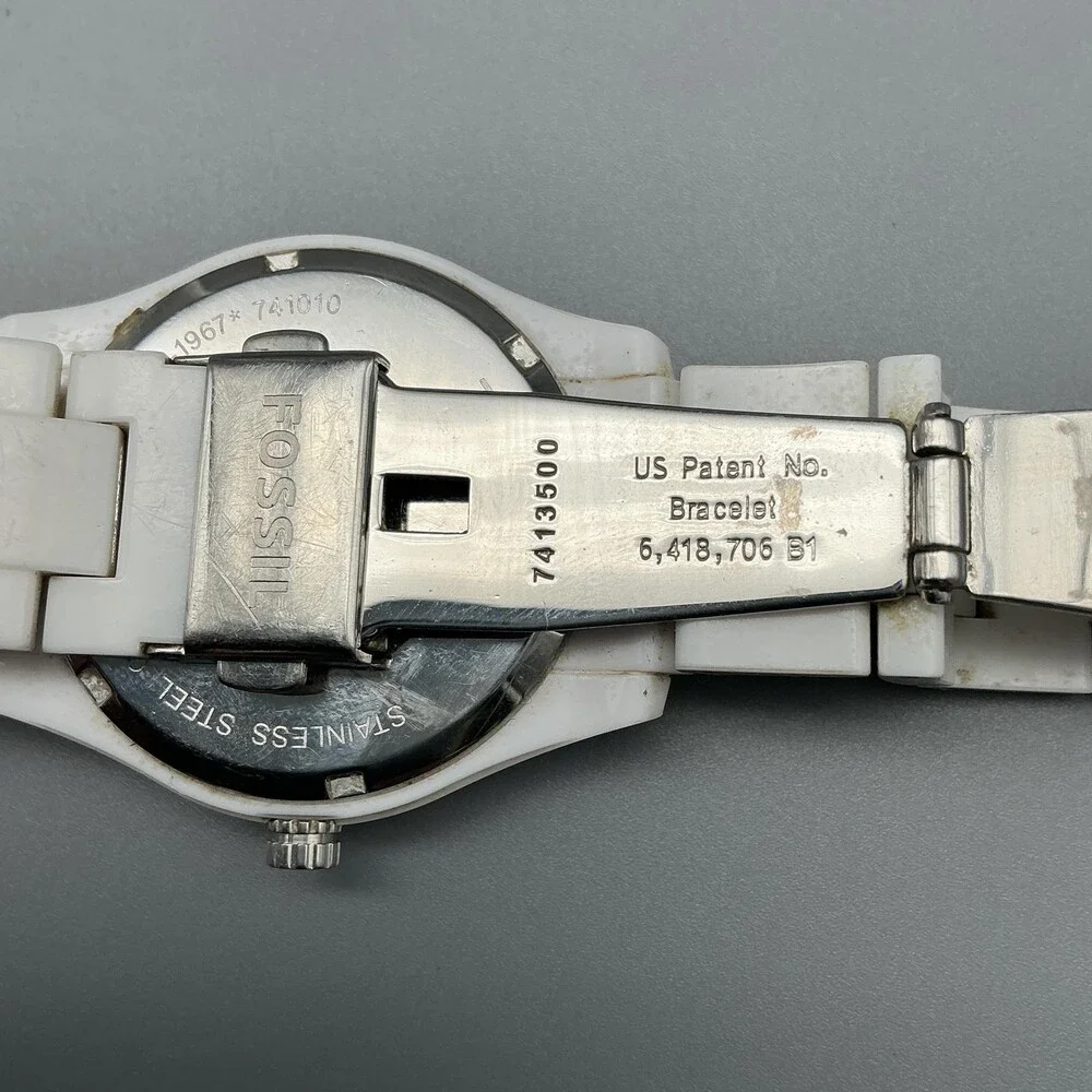 Fossil Stella ES-1967 Womens Watch 37mm White Dial White Resin New Battery 7